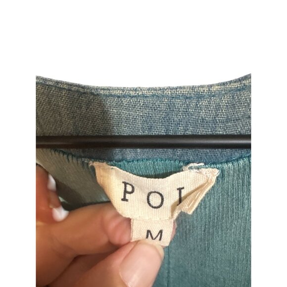 POL M Womens Oversize Fit V-Neck Top With Patchwork Detail - Picture 3 of 5